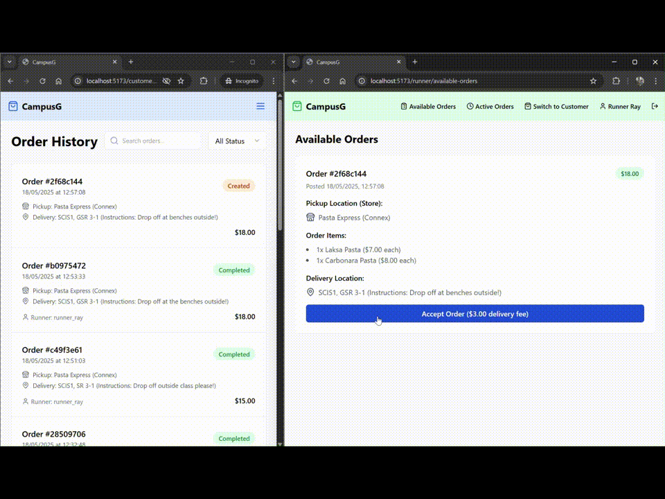 CampusG accepting an order demonstration