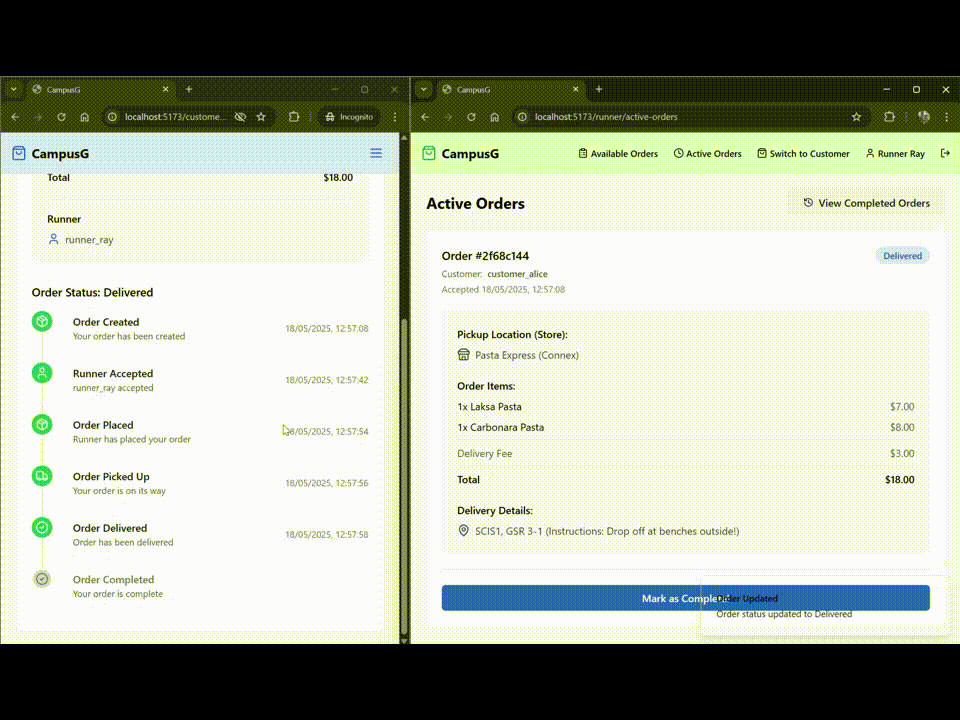 CampusG completing an order demonstration